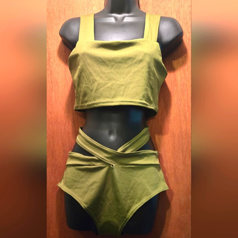 Olive green CUTE cut out swimsuit NEW no tags - Picture 1 of 11